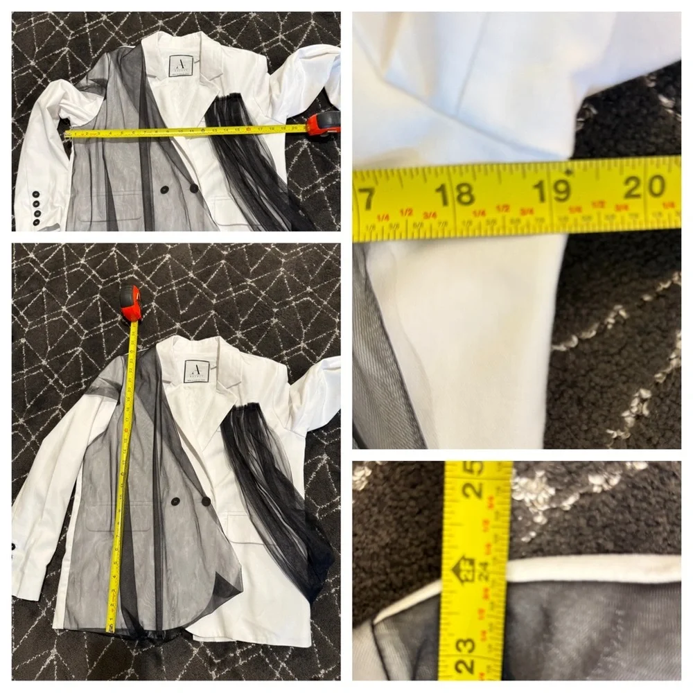Adeptt white blazer with black tulle draping